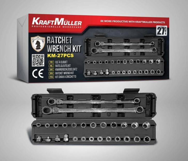 Set de clefs à cliquet 27 pièces KraftMüller, Auto diversen, Autogereedschap, Nieuw, Ophalen