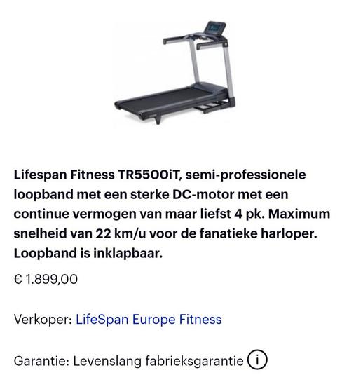 Lifespan Fitness TR5500iT, semi-professionele loopband, Sport en Fitness, Fitnessapparatuur, Gebruikt, Loopband, Benen, Overige materialen