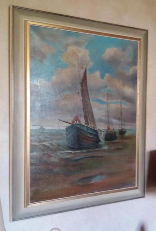 SCHILDERIJ STRANDZICHT 75/95 GETEKEND R. VANDENBULCKE, Antiek en Kunst, Kunst | Schilderijen | Klassiek, Ophalen