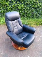 Stressless relaxfauteuil in leder en hout, Huis en Inrichting, Fauteuils, Ophalen, Gebruikt, Hout