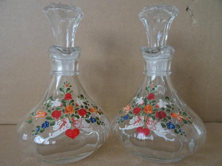 Curiosa glazen oliekarafjes olie- en azijnstel 14cm vintage, Antiek en Kunst, Curiosa en Brocante, Ophalen of Verzenden