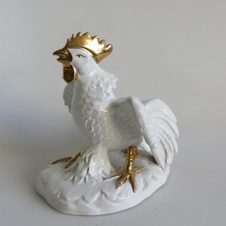 Vintage Hollywood Regency keramiek Haan wit goudaccenten, Antiek en Kunst, Curiosa en Brocante, Ophalen of Verzenden