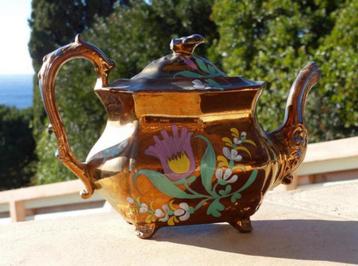 Antiek handgeschilderde Koper - Koperen Floral theepot 1830 beschikbaar voor biedingen