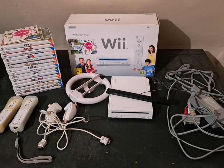 wii met spelletjes, Games en Spelcomputers, Spelcomputers | Nintendo Wii, Gebruikt, Met 2 controllers, Met games, Met stuurtje