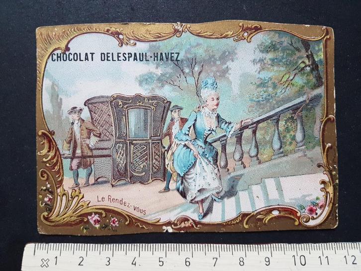 Chromo Chocolat Delespaul Havez LILLE Rue nationale, Verzamelen, Foto's en Prenten, Gebruikt, Prent, Klederdracht, Voor 1940, Ophalen of Verzenden