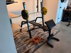 Bench + squatrack incl. Gewichten en halters, Ophalen, Zo goed als nieuw