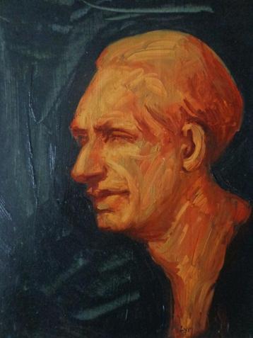 peinture (huile sur carton) Claude Lyr « Une tête d'homme »