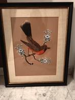 2 Schilderijen gemaakt met echte vogelveren., Antiek en Kunst, Kunst | Schilderijen | Klassiek, Ophalen