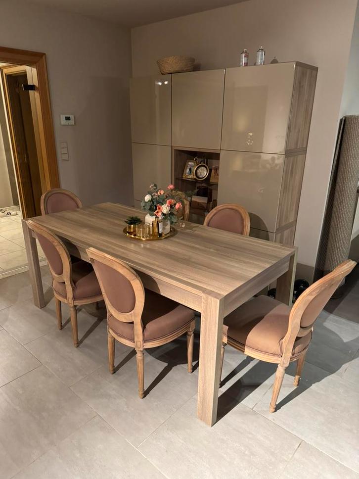 Eettafel + vintage stoelen, Huis en Inrichting, Complete eetkamers, Gebruikt, Ophalen