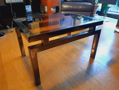 Vintage Chroom Maison Jansen koffietafel door Guy Lefevre, Huis en Inrichting, Tafels | Bijzettafels, Gebruikt, Rechthoekig, Glas