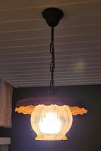 Kroonluchter - vintage plafondlamp - brons + glas, Vintage, Ophalen of Verzenden, Zo goed als nieuw, Glas