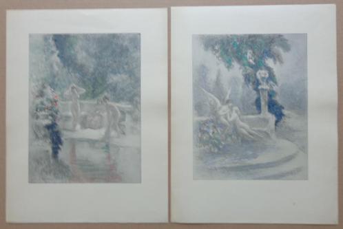 HENRI LE RICHE / LOT 2 STUKS / KLEURLITHO / 32x24cm, Antiek en Kunst, Kunst | Litho's en Zeefdrukken, Ophalen of Verzenden