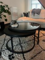 Zwarte salontafel set, Huis en Inrichting, Tafels | Salontafels, Ophalen, Zo goed als nieuw, Rond, Glas