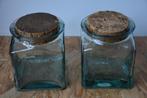 2x vintage pot groot vierkant groen glas met kurk, Enlèvement ou Envoi
