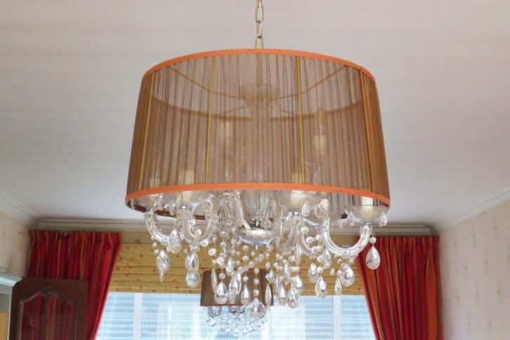 2 identieke lusters, Huis en Inrichting, Lampen | Kroonluchters, Gebruikt, Glas, Ophalen