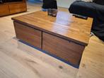 Teak salontafel met schuiven 80x80cm, Ophalen, Gebruikt, 50 tot 100 cm, 50 tot 100 cm