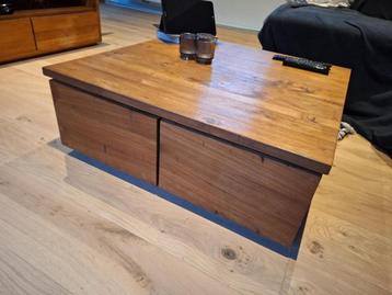 Teak salontafel met schuiven 80x80cm beschikbaar voor biedingen