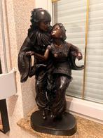 Grote volle bronzen artdeco pierrot en danseres getekend, Antiek en Kunst, Ophalen
