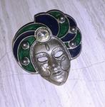 broche vintage masker met diamantje en zilveren parels, Nieuw, Overige materialen, 4 tot 7 cm, Met strass