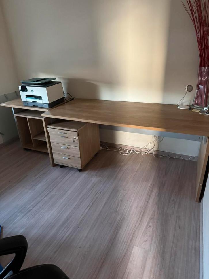Complete werkset: bureau + bijzettafel + ladekast, Maison & Meubles, Bureaux, Comme neuf, Bureau, Enlèvement