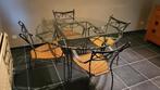 Table salle à manger en verre  et 4 chaises en fer forgé, Maison & Meubles, Enlèvement, Utilisé, Rond, Verre