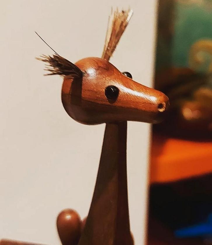 Cocktailprikkers giraf, vintage scandinavisch, teak hout, Antiek en Kunst, Curiosa en Brocante, Ophalen of Verzenden