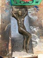 Getekend bronzen beeld op arduin voet, vol brons ,  zwaar, Antiek en Kunst, Ophalen