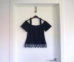 Donkerblauwe off shoulder top met witte bloemen Maat 38, Ophalen of Verzenden, Maat 38/40 (M)
