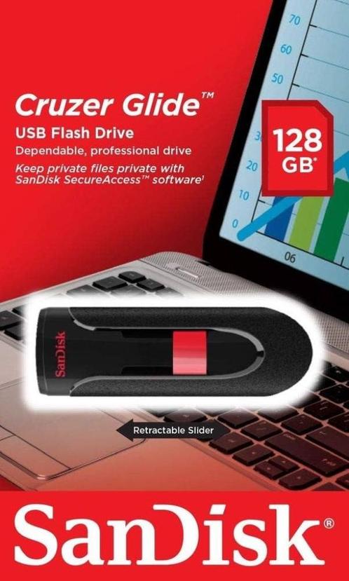 Sandisk Cruzer Glide USB 2.0/3.0 Compatible FlashDrive 128GB, Computers en Software, USB Sticks, Nieuw, 128 GB, Ophalen of Verzenden