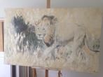 Olieverf schilderij leeuw, Antiek en Kunst, Ophalen of Verzenden