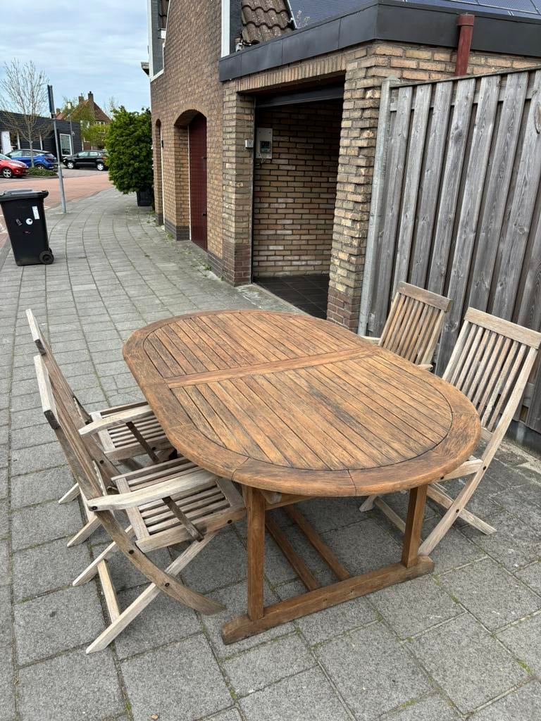 Tuinset - grote tafel - 4 stoelen, Ophalen of Verzenden, Zo goed als nieuw, Hout, Tuinset