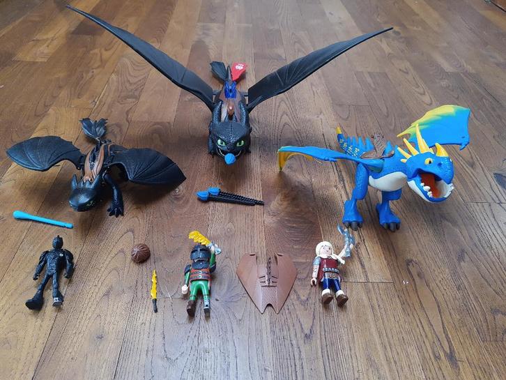 3 draken: Hikkie-Tandloos en Astrid-Stormvlieg 9246-9247, Enfants & Bébés, Jouets | Playmobil, Utilisé, Ensemble complet, Enlèvement