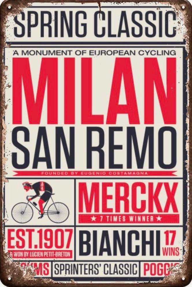 Panneau en métal Milan San Remo Merckx - vintage mancave, Enlèvement ou Envoi, Comme neuf, Panneau publicitaire