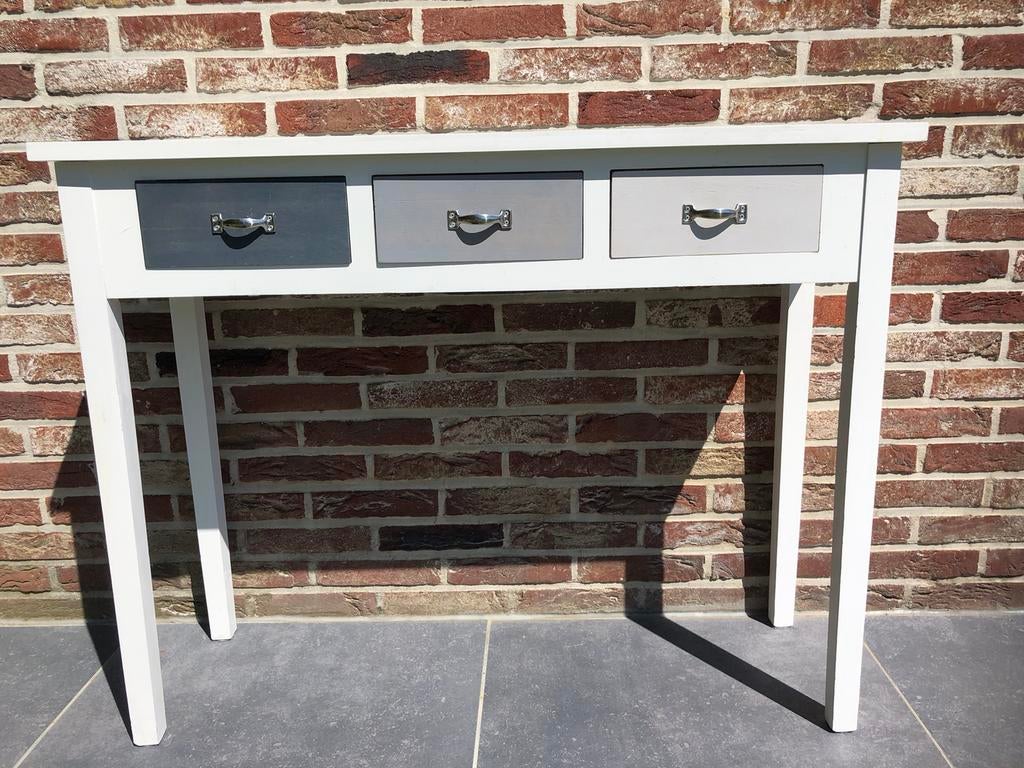 Wit rechthoekige bijzettafel met 3 schuiflades, Ophalen, Gebruikt, Rechthoekig