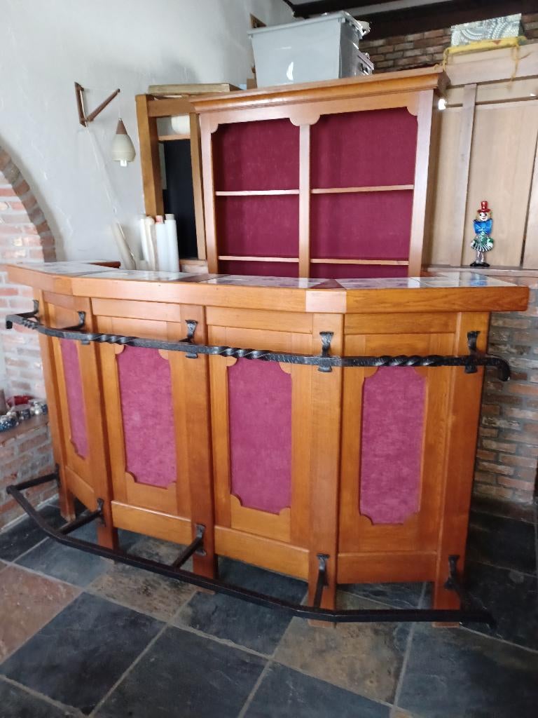 Houten barmeubel met toog en 3 barkrukken, Huis en Inrichting, Overige Huis en Inrichting, Gebruikt, Ophalen