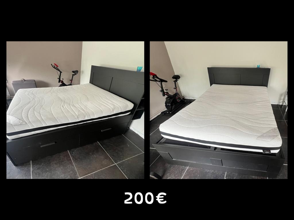 Lit+ matelas (1m60), Enlèvement, Comme neuf