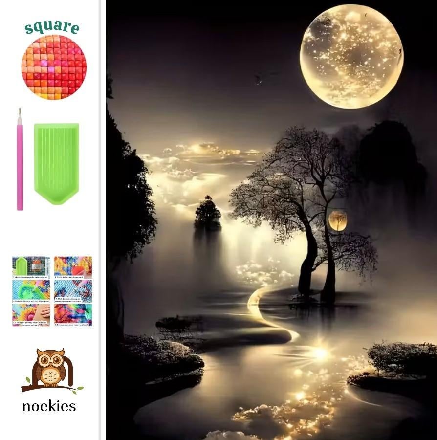 nr 151 Diamond Painting maanlicht 40x30cm (vierkant), Zwart, Verzenden, Nieuw, Overige materialen