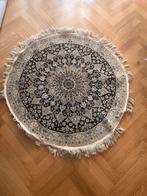 Tapis persan Laine et soie, Bleu, Rond, Fleurs, 50 à 100 cm