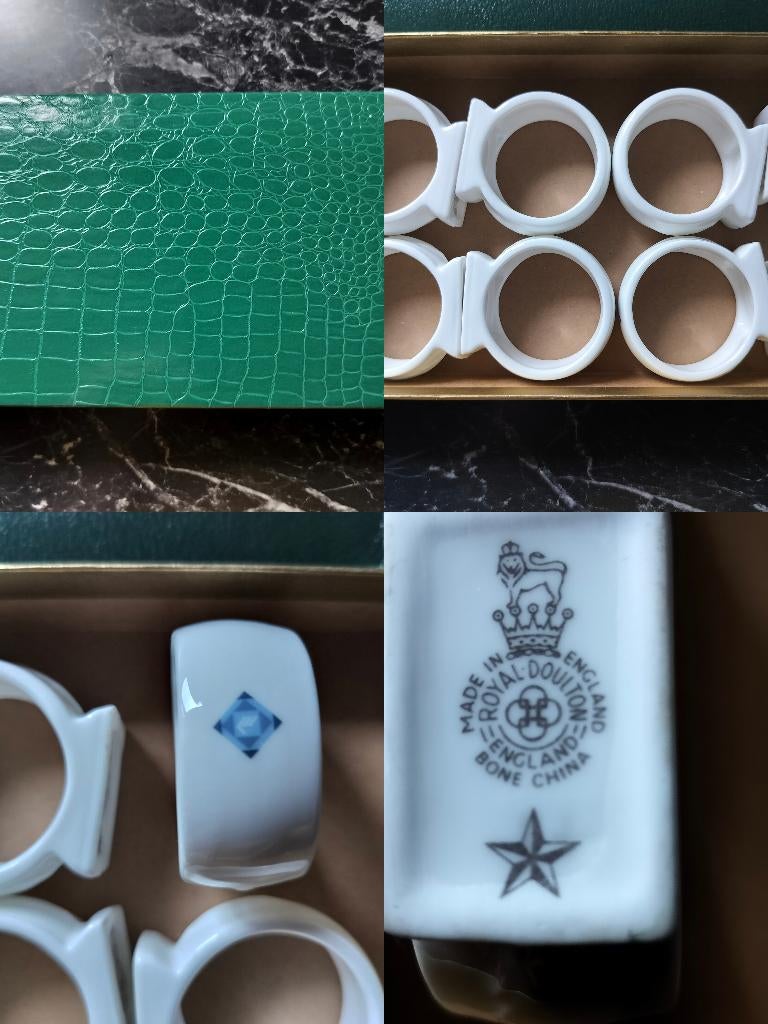 Pracht Set 8 Antieke Royal Doulton Bone China Servetringen, Antiek en Kunst, Ophalen
