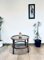 Vintage rotan salontafel, Ophalen, Gebruikt, Rond, Glas