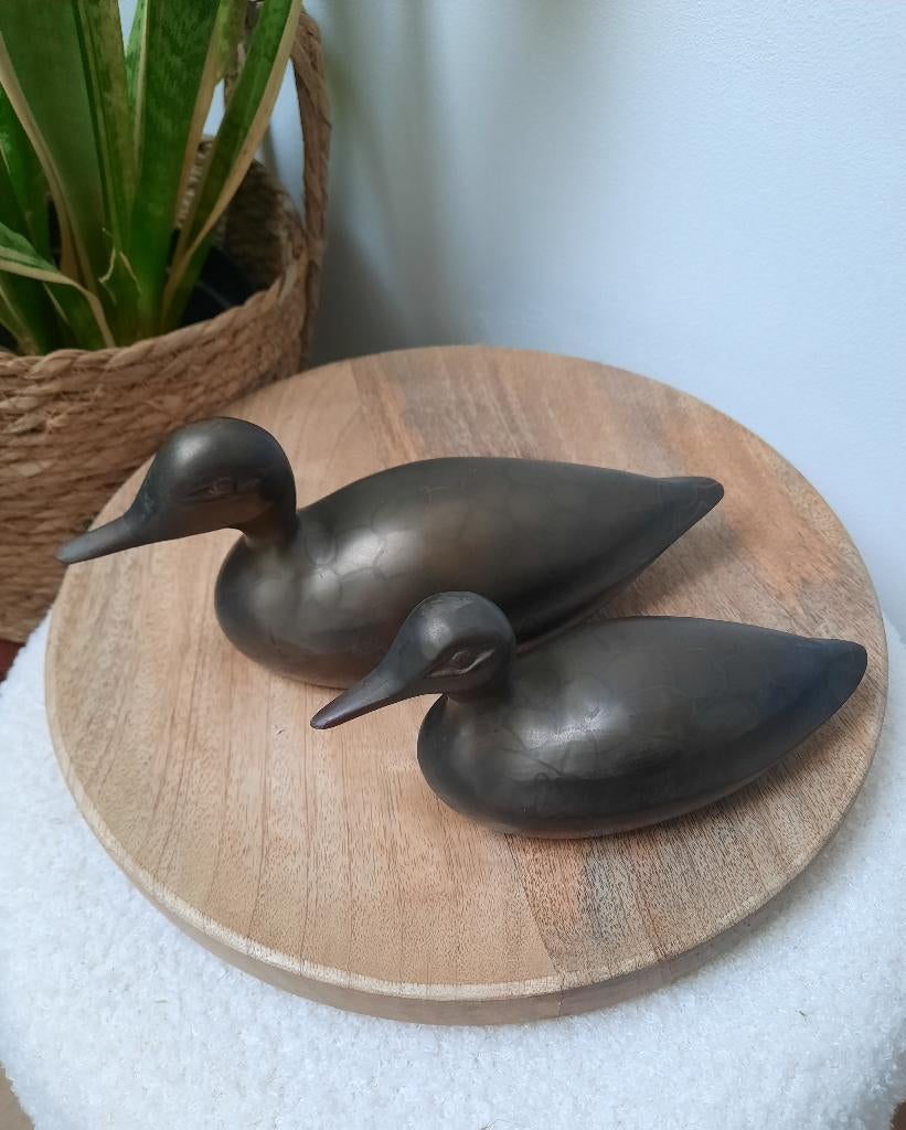 Vintage decoratieve eenden - bronzen look - set van 2, Ophalen of Verzenden