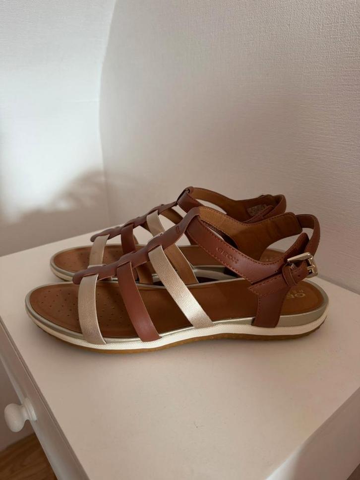 Geox - bruine leren sandalen (model Vega) - maat 41, Kleding | Dames, Schoenen, Nieuw, Sandalen of Muiltjes, Bruin, Verzenden