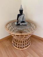 Ronde tafel in bamboe met glazen blad, Huis en Inrichting, Ophalen, Zo goed als nieuw