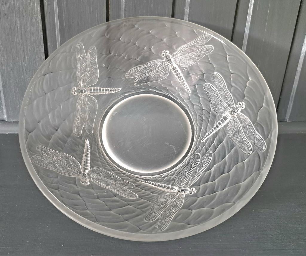Art Déco coupe plat verre dépoli Barolac libellules, Enlèvement ou Envoi