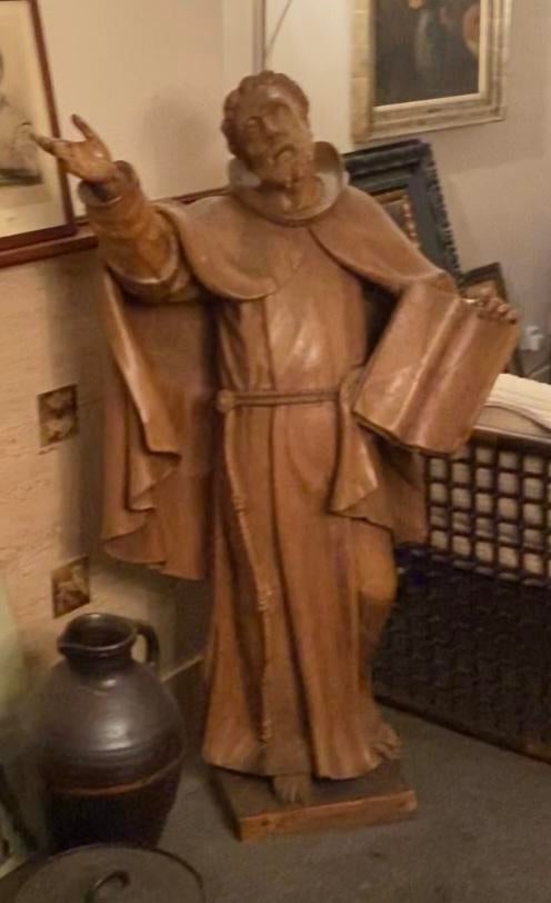 Groot handgesneden houten beeld monnik/heilige, Ophalen