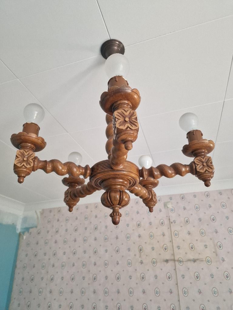 Luster, Huis en Inrichting, Lampen | Kroonluchters, Ophalen of Verzenden, Zo goed als nieuw, Hout, Antiek