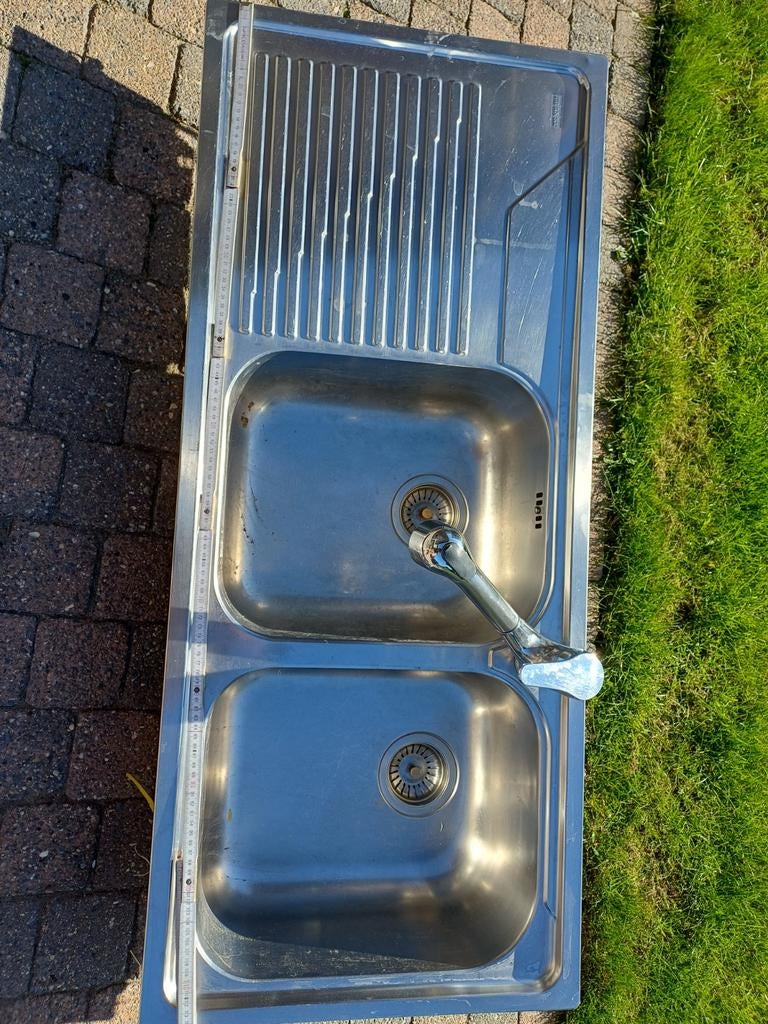 Franke Inox dubbele spoelbak met uitschuifbare mengkraan, Ophalen