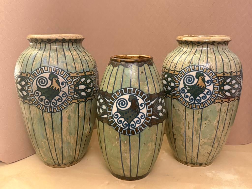 Lot 3 vases CHARLES CATTEAU Keramis Art Déco Gris  27-31cm, Antiquités & Art, Enlèvement