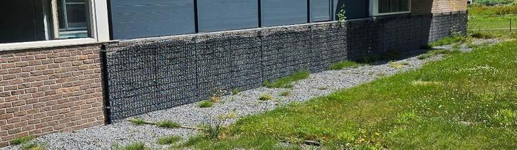 Zwarte draadpanelen / steenkorf panelen (18m x 1,2m), Tuin en Terras, Tuinhekken en Hekwerk, Gebruikt, Sierhekwerk, IJzer, Ophalen