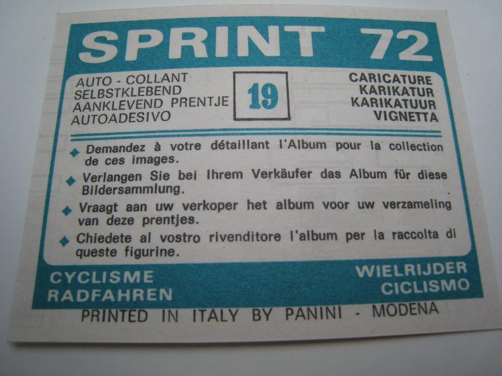 Caricature numéro 19 de Panini Sprint 1972, Envoi, Comme neuf, Autocollant